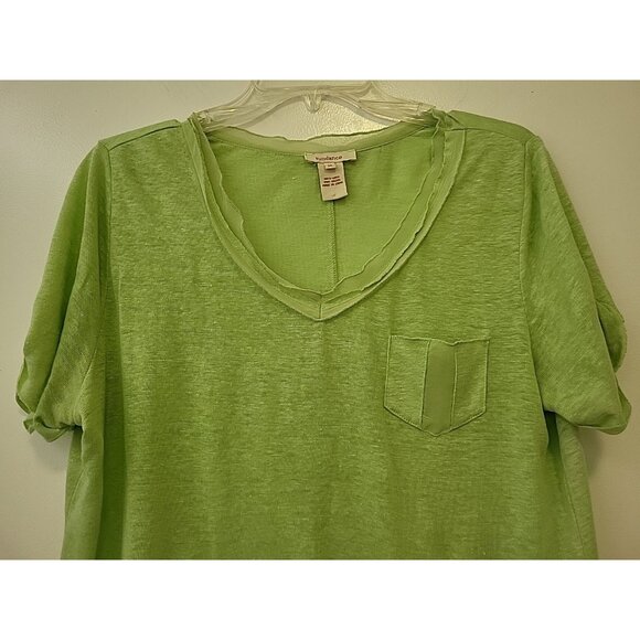 Sundance Linen Top T-shirt  Scoop Neck Women’s Short Sleeve Medium Green - Picture 2 of 5